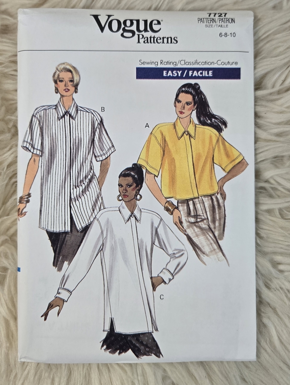 Vogue Vintage Easy Shirt Sewing Pattern 7727